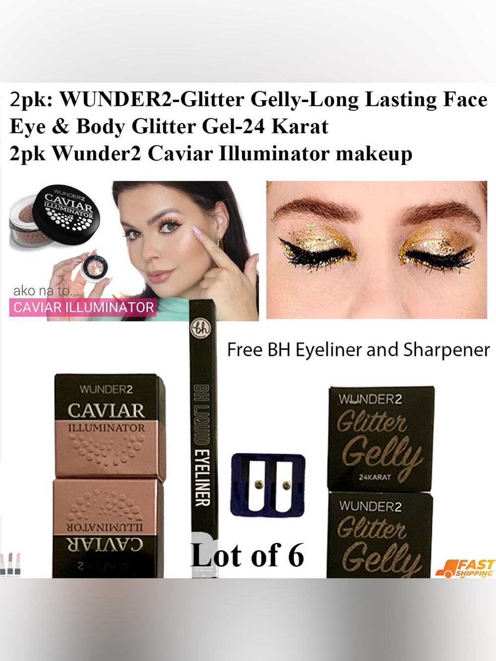 Wunder2 Gold & Champagne Highlighter Duo free eyeliner and sharpener